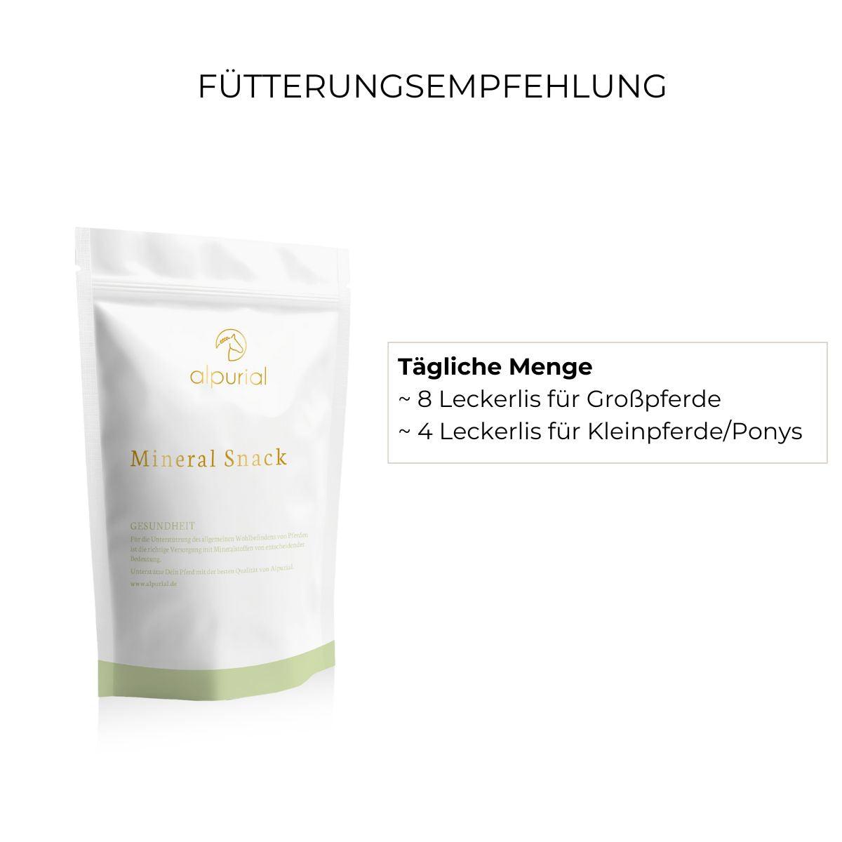 Fütterungsempfehlung Mineral Snack Alpurial: tägliche Menge bis zu 8 Leckerlis.