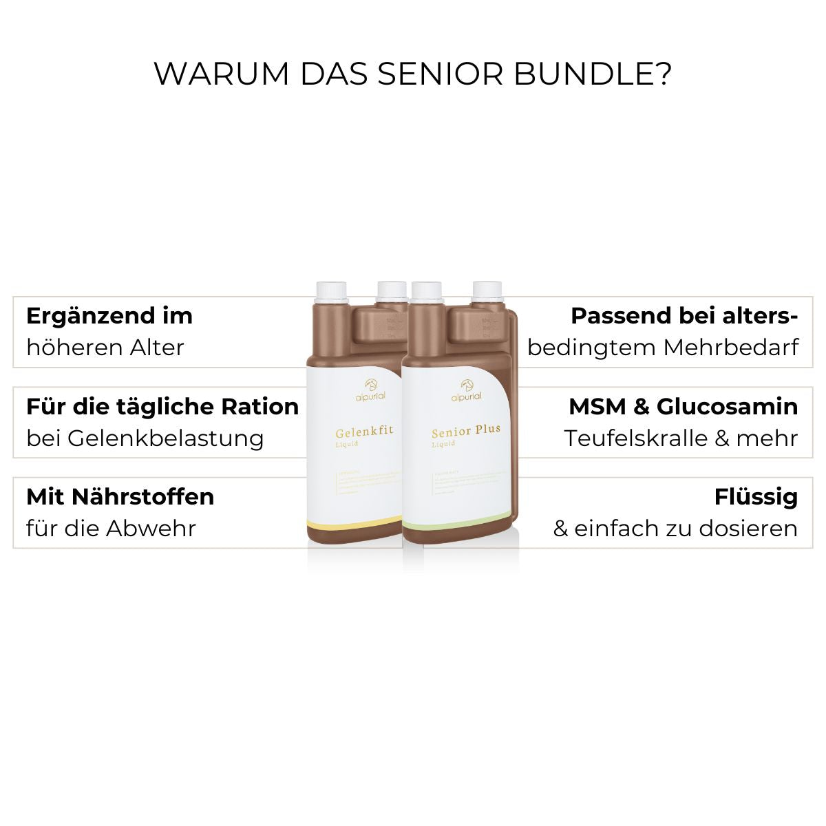 Senior Bundle Vorteile: Immunsystem, Beweglichkeit bei Arthrose, Energie.