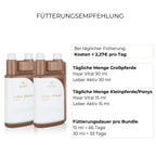 Fütterungsempfehlung Fellwechselbundle Alpurial: tägliche Menge bis zu 30ml und Fütterungsdauer bis zu 66 Tage.