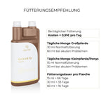 Fütterungsempfehlung Gelenkfit Alpurial: tägliche Menge bis zu 60ml und Fütterungsdauer bis zu 66 Tage.