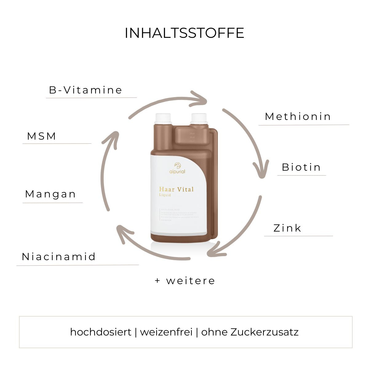 Haar Vital flüssiges Zusatzfutter Inhaltsstoffe wie Biotin, Zink, MSM und mehr.