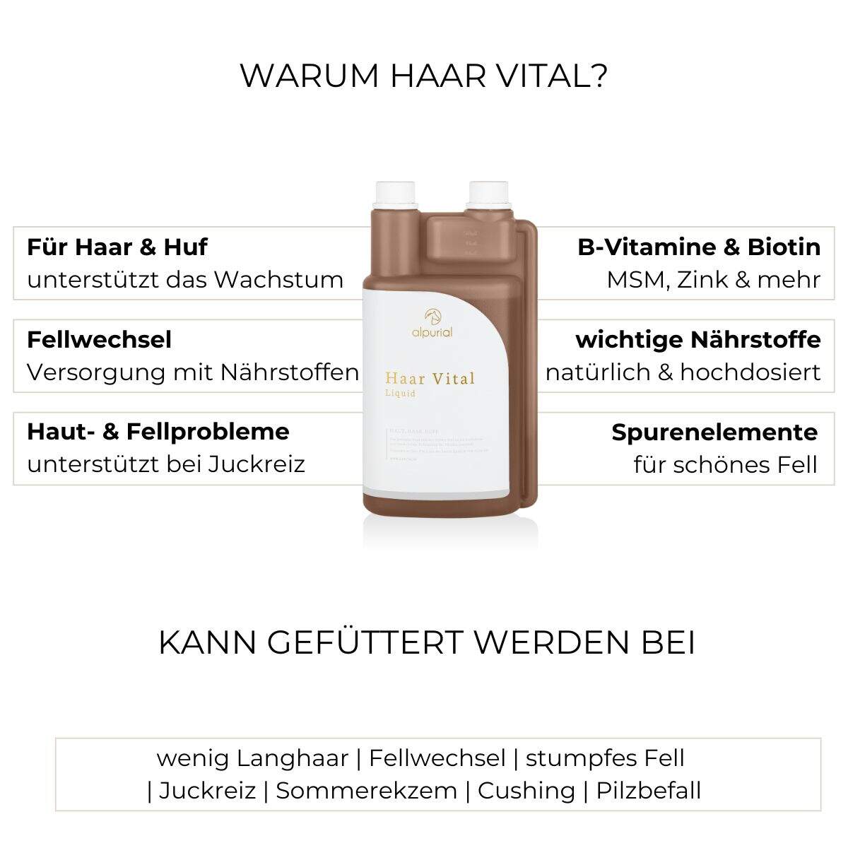 Haar Vital Liquid Vorteile: Haarqualität, Fellwachstum, Fellstoffwechsel.