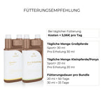 Fütterungsempfehlung Leistungsbundle Alpurial: tägliche Menge jeweils bis zu 30ml und Fütterungsdauer bis zu 50 Tage.