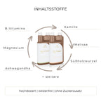 Magenruhe Bundle flüssiges Zusatzfutter Inhaltsstoffe wie B-Vitamine, Magnesium, Ashwagandha, Kamille, Süßholzwurzel und mehr.