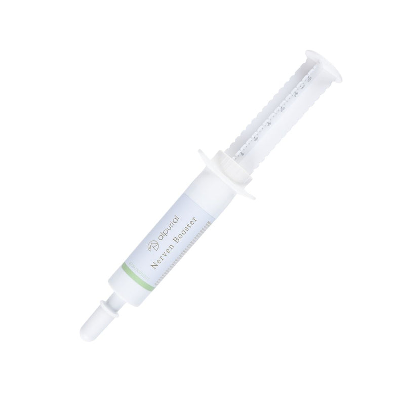 Alpurial Pferdezusatzfutter Nerven Booster für Stresssituationen und nervöse Pferde.  