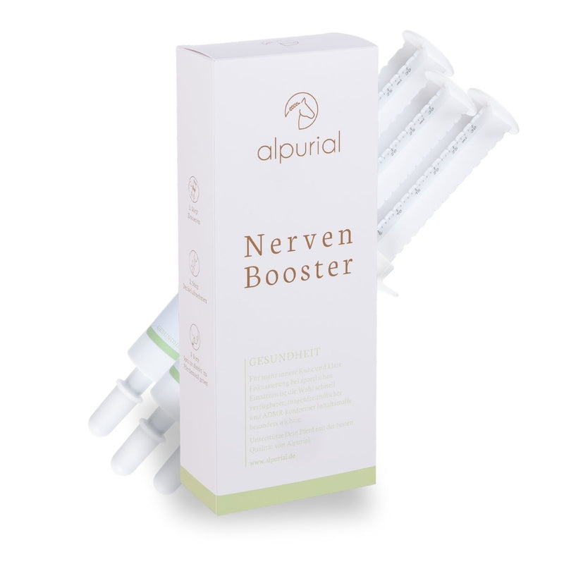 Alpurial Pferdezusatzfutter Nerven Booster für Stresssituationen und nervöse Pferde.  