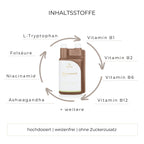 Nervenstark flüssiges Zusatzfutter Inhaltsstoffe wie L-Tryptophan, Ashwagandha, Vitamin B12 und mehr.