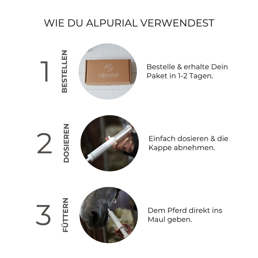 Vorteile von Alpurial, bestellen und erhalten, aufziehen und direkt ins Maul geben. 