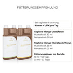 Fütterungsempfehlung PSSM Bundle Alpurial: tägliche Menge bis zu 30ml und Fütterungsdauer bis zu 66 Tage.