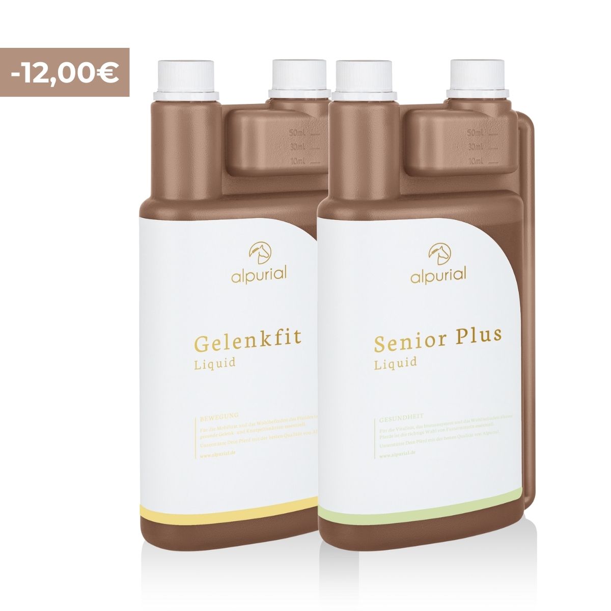 Alpurial Pferdezusatzfutter Senior Bundle für Wohlbefinden von alten Pferden mit Fokus auf die Gelenke.